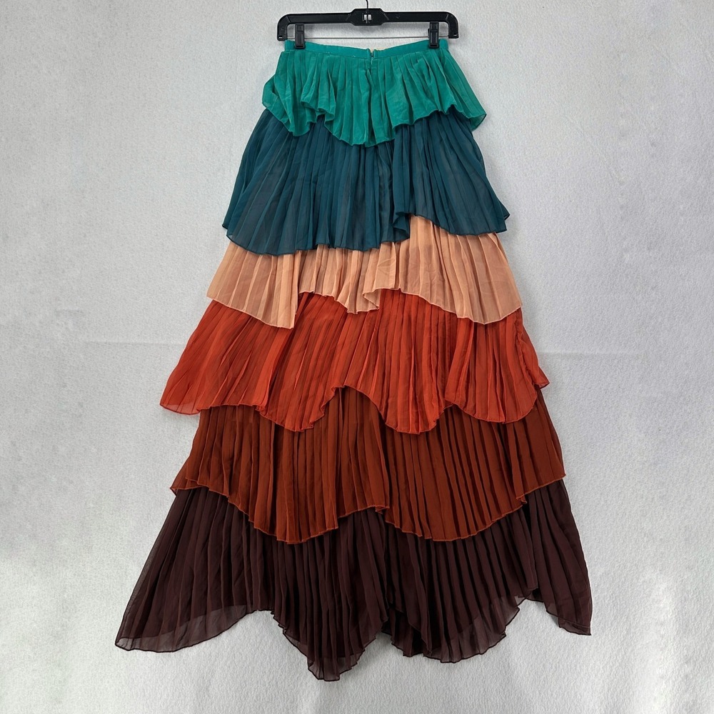 L'ATISTE Ruffle Tiered Maxi Skirt Chiffon Layered Artsy‎ Multicolor - SMALL - Picture 4 of 11